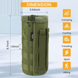 Haafoo Molle Water Bottle Holder, Upgraded 1000D Nylon Tactical Molle Water Bottle Pouch, Sports Water Bottle Bag Bottom Mesh Lining Hydration Carrier for Camping, Hiking and Travelling (Green-2pack)