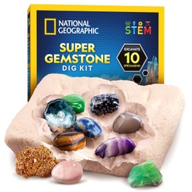 National Geographic Gemstone Dig Kit – Dig Up 10 Real Gemstones and Crystals, Science Kit for Kids, Gem Digging Kit, Gift for Girls and Boys, Mining Kit, Rock Collection