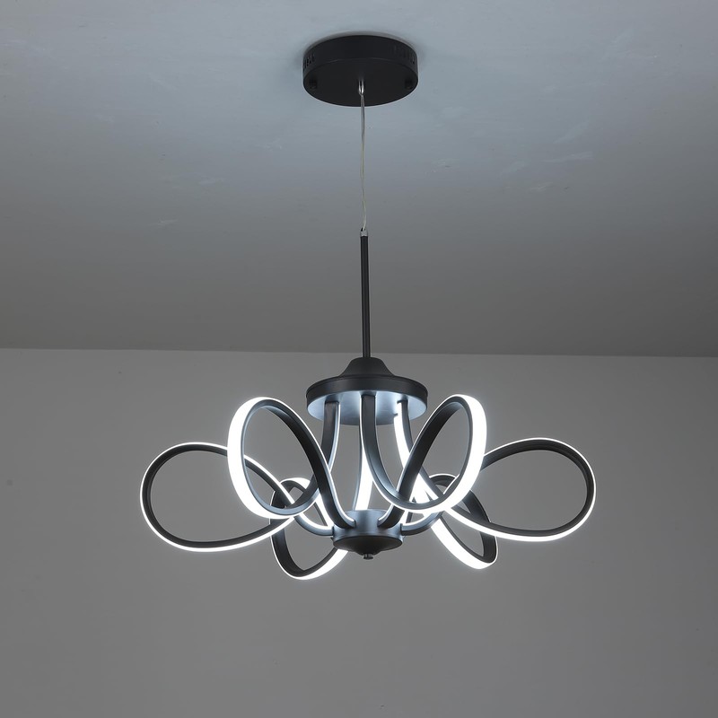LANGLITIAODENG Chrome/Black LED Ceiling Light with Remote Control, Dimmable Lustre