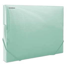 DONAU 8545002PL-06 Document Box Document Box with Elastic Corner Straps Made of Plastic/PP 700μm Green Transparent for DIN A4 Spine Width 30 mm Foldable Side Wings for Office and School