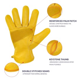 DULFINE Leather Work Gloves for Men & Women, Reinforced Durable Gardening Gloves,Cowhide Work Gloves,Puncture & Cut Resistant