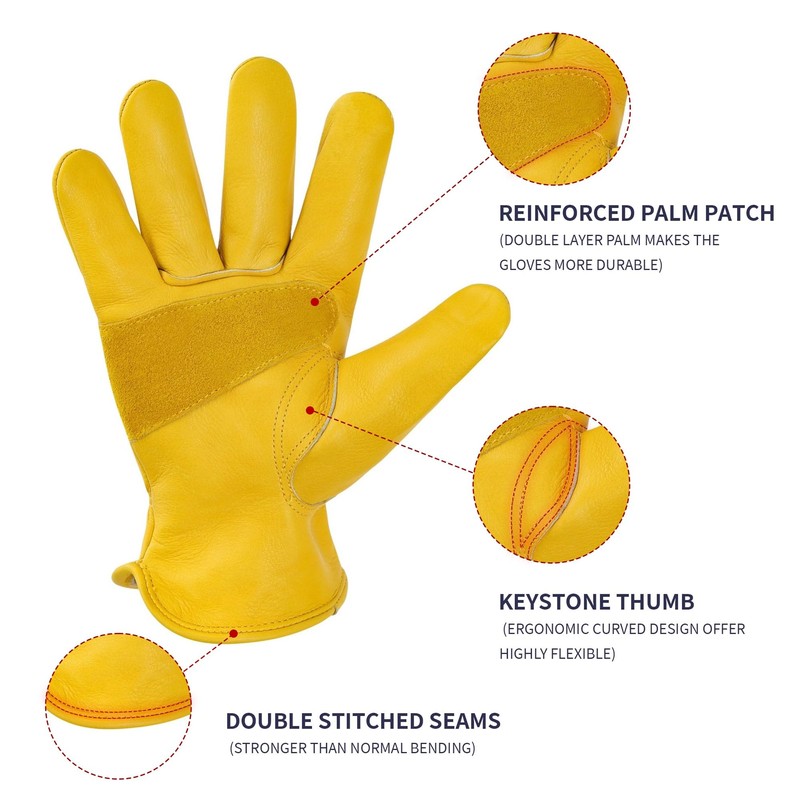 DULFINE Leather Work Gloves for Men & Women, Reinforced Durable