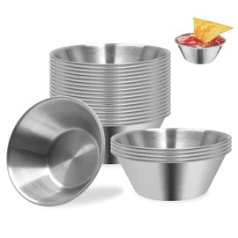 GOIYZTTR Pack of 20 Sauce Bowls, 304 Stainless Steel Mini Bowls for Sauces, 1.5 oz Stackable Dip Bowls, Suitable for Serving, Dips, Sauces and Spices