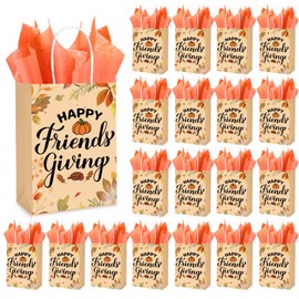 Sweetude 25 Sets Friendsgiving Gift Bags Thanksgiving Gift Bags Thanksgiving Treat Bags with Tissue Paper Fall Gift Bags with Handles Happy Friendsgiving Party Favors for Friends Guests