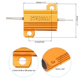 PATIKIL 25W 200 Ohm Aluminum Shell Resistor, 2 Pack Aluminum Housing Resistor Housed Case Wirewound Resistors Screw Tap Power Resistor 5% Tolerance, Golden