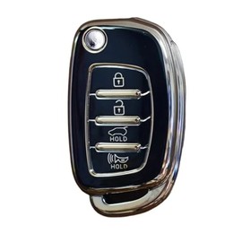 HEYEZQTY Flip Key Fob Cover Shell for 4 Button Hyundai Santa Fe Sport 2013 2014 2015 2016 2017 2018 Sonata Sport 2015 2016 2017 HB 200 (flip 4 Button Black)