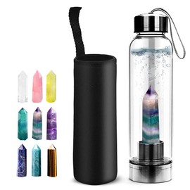 HINATAA Crystal Water Bottle, Removable Healing Natural Quartz Water Bottle, 550 ml (Colourful)