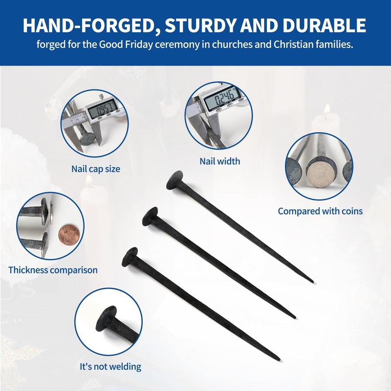 TRASEXTRA 30 Pcs Wrought Iron Decorative Nails,Jesus Cross,Confirmation Gifts,Hand Forged