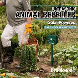 Solar Powered Sonic Animal Repeller – Ultrasonic Motion Sensor, 180° PIR Detection, 32 Ft Range, Eco-Friendly, Non-Toxic, for Gardens, Lawns, Parks & Orchards – Easy Installation, Chemical-Free