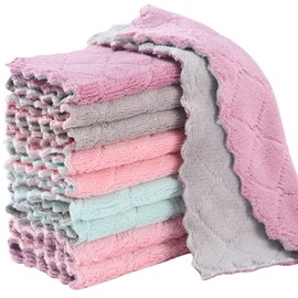 GADIEDIE 10Pack Kitchen Cloth Dish Towels,Super Absorbent Coral Velvet Dishtowels,Nonstick Oil Washable Fast Drying,Double-Sided Dish Towel,Used for Table Dish Glass Pet Paw（5Colors）