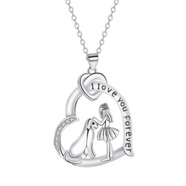 Hifeeled Horse and Girls Necklace Women's 925 Sterling Silver Necklace Horse Original Women Jewellery Christmas Gifts for Mother Wife Daughter, Sterling Silver, Cubic Zirconia