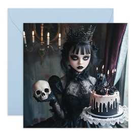 Gothic Birthday Card - 'Goth Girl Dark Birthday' - Gifts for Friends, Colleague, Sister, Her - Black - Comes with Fun Stickers