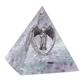 mookaitedecor Praying Angel Statue Crystal Energy Stone Pyramid Figure with Fluorite Tumbled Stones for Reiki Healing Meditation Office Home Decoration