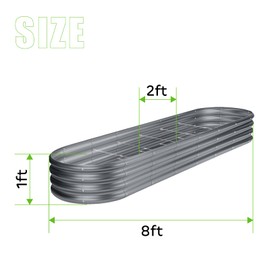 Land Guard 8ft Galvanized Raised Garden Bed Kit, Raised Garden Boxes Outdoor, Oval Metal Raised Garden Beds for Vegetables, Modern Grey, 108 Gallon Capacity(with 10 Connecting rods)