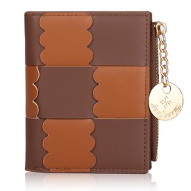 Lapensa Cute Small Wallet for Women,Colour-blocked Slim Wallet RFID Blocking Bifold Zipper Pocket Credit Card Holder with ID Window (Brown)