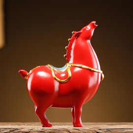 Horse Statue, Ceramic Tang Horse Feng Shui Figurine for Success, Creative Red Horse Sculpture Crafts for Home Office Decor, 5.9" H