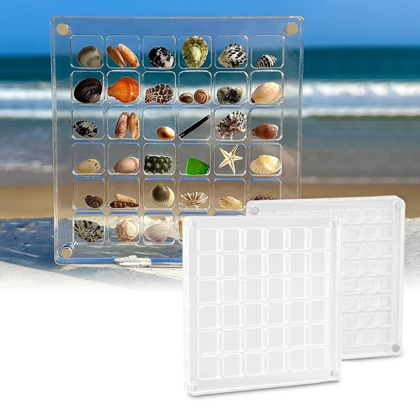 RAFIYU Pack of 2 Acrylic Magnetic Seashell Display Box, Shell