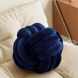 Knot Pillow Ball-Shaped Decorative Throw Pillows,Navy 27cm Cute Couch Cushion Knotted Plush Pillow Suitable for Living Room Bed Decoration Handmade Braided Throw Pillows