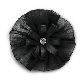 Expo International Yo Organza Flower with Rhinestone Brooch Pin Hair Clip Patches/Appliques, Black