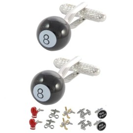 COLLAR AND CUFFS LONDON - Premium Cufflinks with Presentation Gift Box - 8 Ball Pool - Solid Brass - Sport Snooker Billiards Table Game Eight - Black Colour