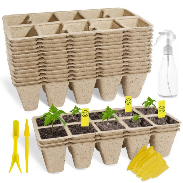 100 Cells Seed Starter Trays,10 Pack Seedling Pots and Trays Biodegradable,Seedling Pots Indoor Outdoor,Planting Trays for Seedlings,Seed Starter Tray Kit for Vegetable,Fruit,Gardens,and Greenhouse