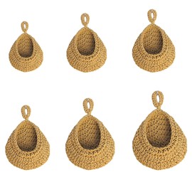 6 Pack Natural Cotton Rope Hanging Basket Hand Woven Wall Mounted Hung Fruit Vegetable Potted Plants Organizer Living Room Kitchen Boho Decor Storage Bags (6 Sizes Brown)
