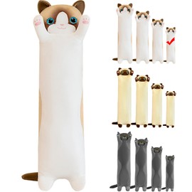 Mikytoper Cute Cat Plush Pillow - Long Cat Plush Stuffed Animals Plushie Pillow Soft Cat Pillow Plush for Kids Adult Kawaii Gift for Birthday Christmas Children's Day(white, 50cm)