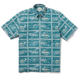 Reyn Spooner Men’s Lifeguards California Hawaiian Aloha Shirt, Balsam, M