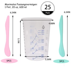 YEAP 600ml Mischbecher Epoxidharz, 25 Stück Lackmischbecher, Epoxidharz-Mischbecher, Rührbecher für Epoxidharz, Mehrzweck Mischbecher, mit 10 Stk Rührstäbchen, für Mischen von Harz, Pigment, Kochen