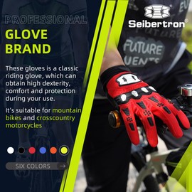 Seibertron Unisex MX ATV MTB Racing Gloves - Full Finger Touchscreen Glove for Bicycle Cycling Mountain Biking Motorcycle and Motocross Red S