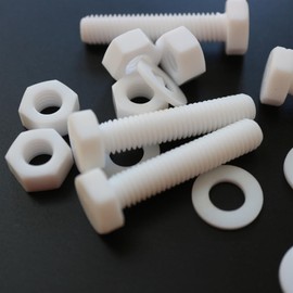 5 x PTFE Hex Head, M8 x 40mm, Plastic Nuts and Bolts (Screws), Washers, fluoropolymer polytetrafluoroethylene, 10/32 x 1 18/32