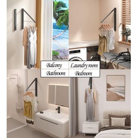 Dr.DJ Clothes Drying Rack Wall Mounted, Retractable & Foldable Clothes Hanger for Laundry Room Organization and Storage, Clothes Hanger Rack for Dorm, Closet, Balcony, Laundry Room(1P, Metal, Black)