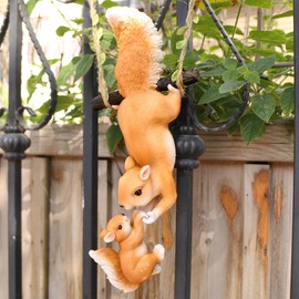 NOELAMOUR Garden Figurine Cute Squirrel Parent Child Hanging Animal Resin Garden Garden Object Ornament Statue Decoration