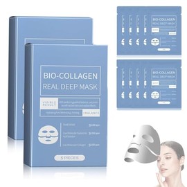 SINYI 10pcs Mascarilla Bio Colágeno，Bio Collagen Mask，Collagen Mask,Mascarilla Nocturna de Colágeno,Hidratante y nutritiva,Deep collagen mask，Reducir los poros（2 Cajas - 10 pcs）
