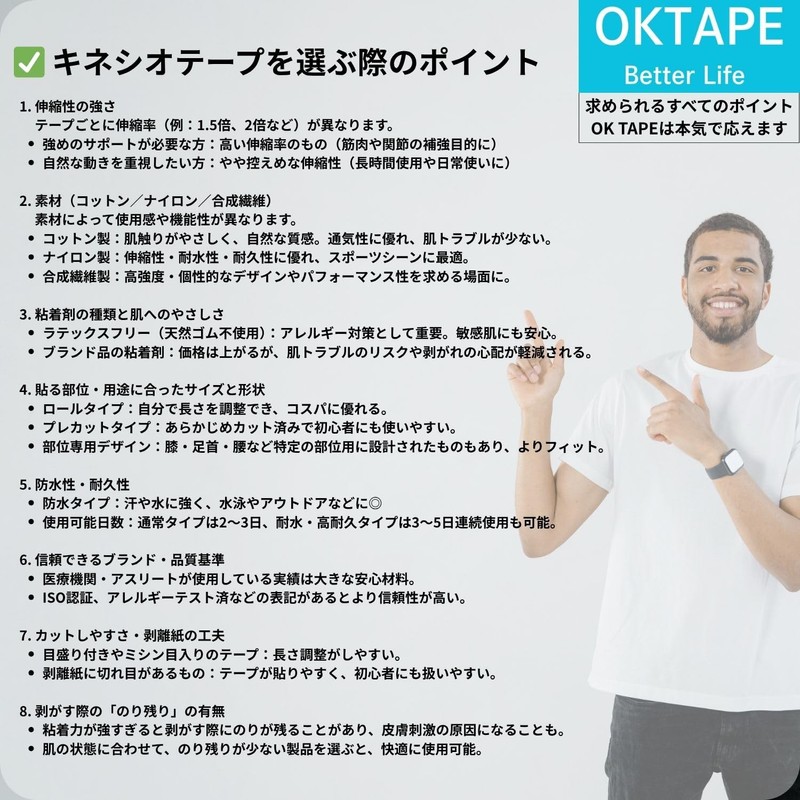 OKTAPE Knee Kinesio Taping, Taping, 10 Sheets, Stretchable, Taping, Waterproof,