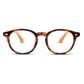 Tortoise Shell Retro Bamboo Frame Round Reading Glasses for Women & Men with Sturdy Made - Spring Hinges Readers for Women & Men - Trendy for all Face Shapes High End Fashion Readers - Cheaters 1.5