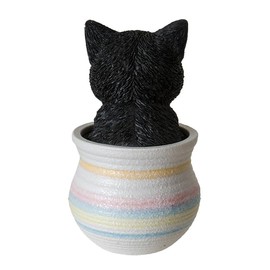 SUMMIT COLLECTION Gifts Decorative Black and White Tuxedo Kitten Cat in Pastel Striped Pot Home Decor Polyresin Figurine Cat Lovers Gift 6.25" H