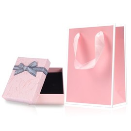 Small Gift Box and Gift Bag, 9x7x3cm Jewellery Gift Box and Paper Bag Bracelet Earring Ring Necklace Boxes with Lid for Gifts Presents (Pink)