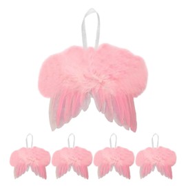 Milageto 5x Feather Baubles Hanging Ornaments, Angel Wing Valentine's Day Gifts, Lovely Christmas Hanging Decorations for Home, Pink