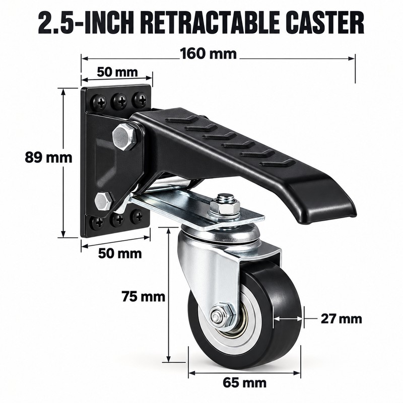 4 Pack 2.5 Inch Retractable Workbench Casters, 360° Swivel Liftable