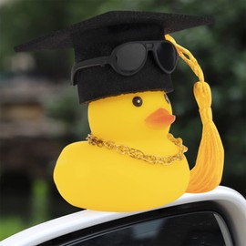 wonuu Car Rubber Duck, Yellow Duck Decoration Dashboard with Sun Hat Swim Ring Necklace Sunglasses for Car Dashboard Decorations