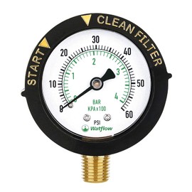 Watflow 2" Start and Clean Filter Pressure Gauge, Water Pressure Gauge, Swimming Pool Gauge, 1/4" NPT Lower Mount
