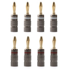 4 Pairs 4mm Banana Plugs, 24K Gold Plated for Speaker Wire, Dual Screw Lock Cable Plug, Connector for Amplifier HiFi AV Receiver (4 White and 4 Red)