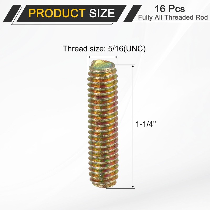 sourcing map 16 Pack Fully All Threaded Rod 5/16" Thread,