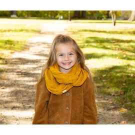 Funky Junque Toddler and Kids Infinity Scarf for Girls Warm Soft Knit Acrylic One Size Winter Neck Warmer Circle Wrap - New Mustard