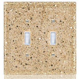 YNQIZKI Light Switch Cover Plate - Shiny Gold Mirror Finish (2-Gang,5.1" x 5.1") - Sparkle Double Toggle Wall Plate