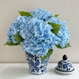 ZYTUYO 4 Pcs 21 inches Real Touch Blue Aritificial Hydrangeas Lifelike Faux Latex Hydrangeas Flower for Home Decor Kitchen Living Room Table Flower Wedding Flower Arrangement Baby Shower