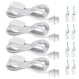 Zarnicy Plug in Pendant Light Cord Kit - 16Ft Light Bulb Socket with Cord E26/E27 Hanging Lantern Lamp Cord Cable with Switch,Socket Rings, 4 Pack, White