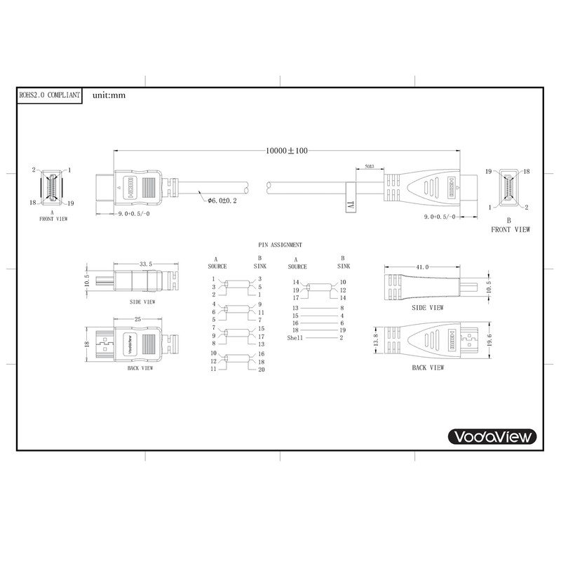Vodaview Slim HDMI Cable 10M Booster Function Supports 4K Full