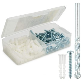 Ribbed Plastic Drywall Anchor Kit with Screws and Masonry Drill Bit, 14-16 x 1-1/4"